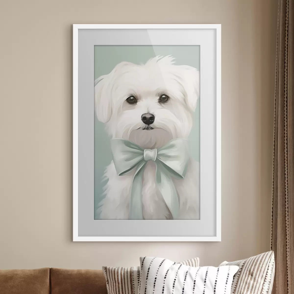 Poster Kleine hond met een strik f47413
