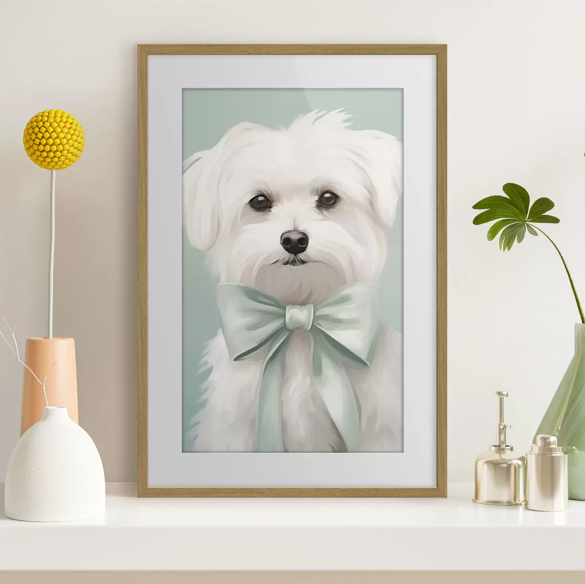 Poster Kleine hond met een strik f47413