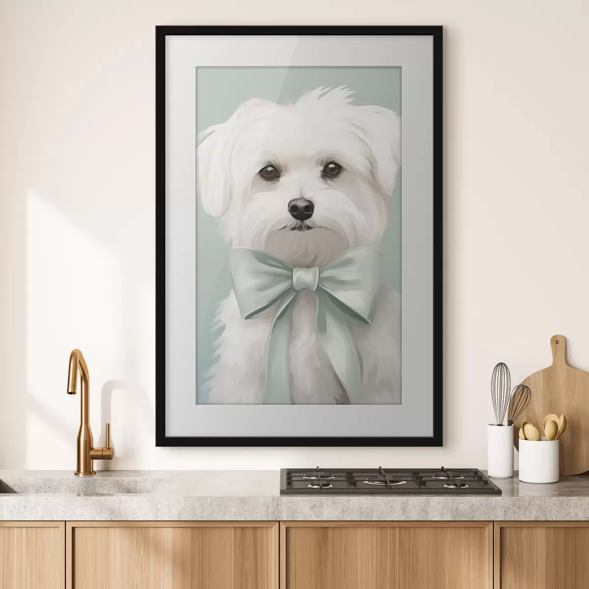 Poster Kleine hond met een strik f47413