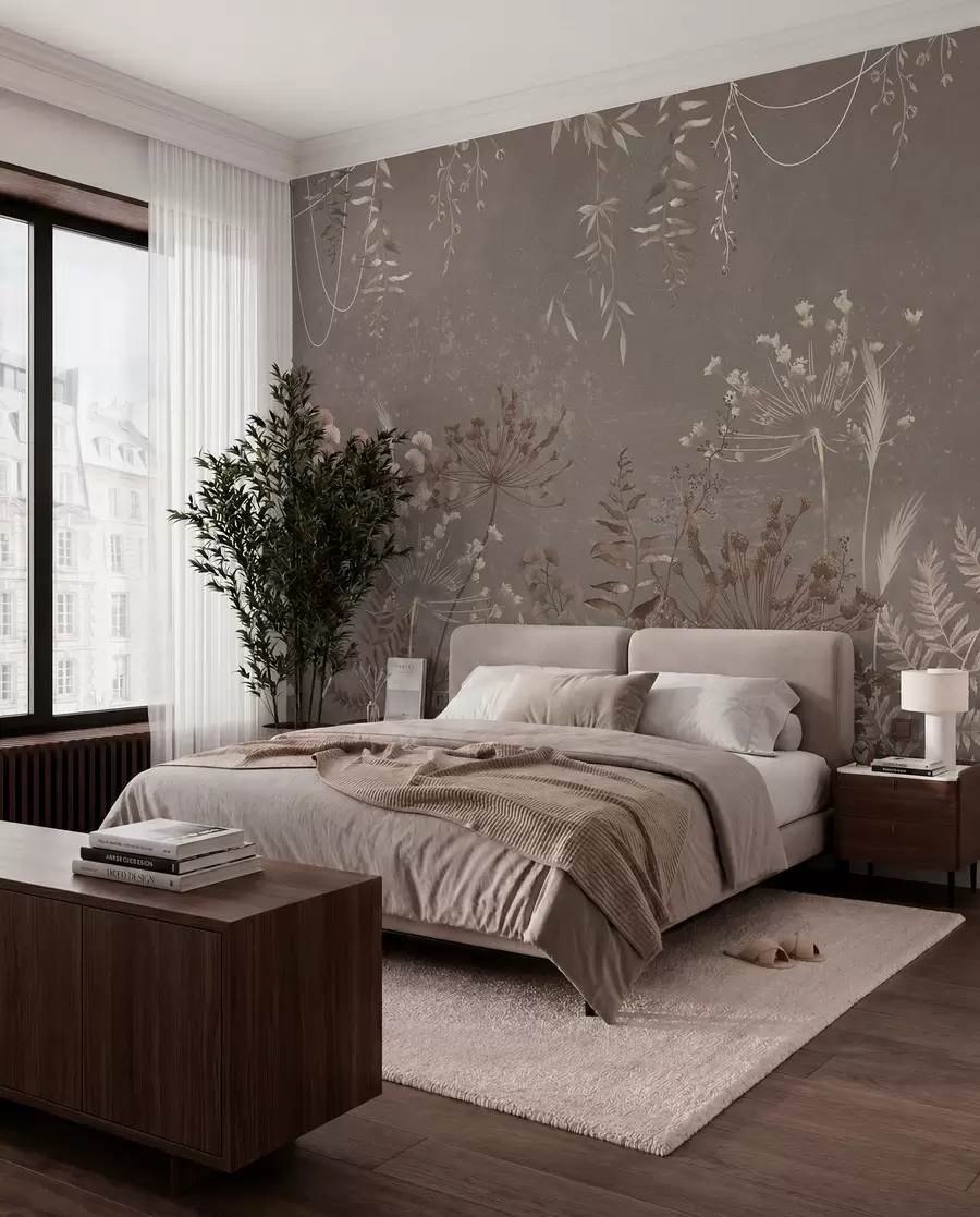 Fotobehang Licht botanisch patroon met bloemen en bladeren w05092v1