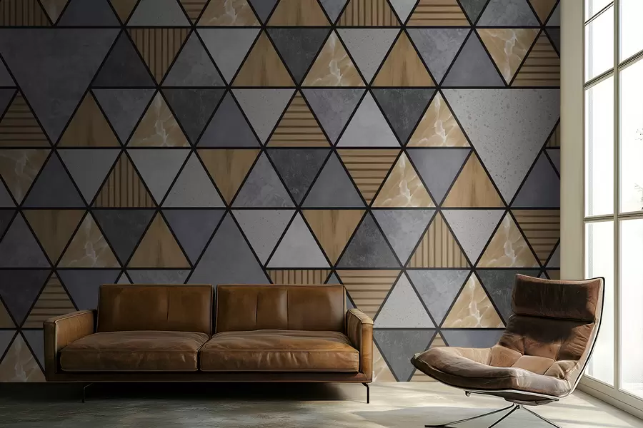 Fotobehang Driehoekig ornament met neutrale en warme kleuren w05096v1