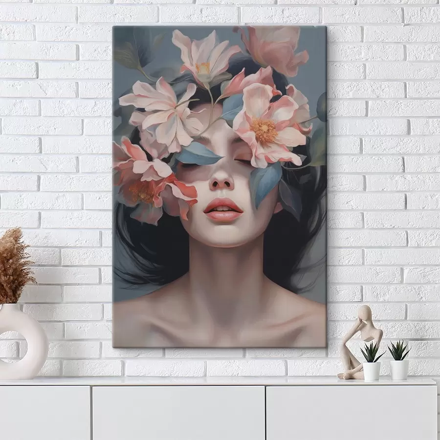  Schilderijen Abstract vrouwelijk portret met bloemen s47488