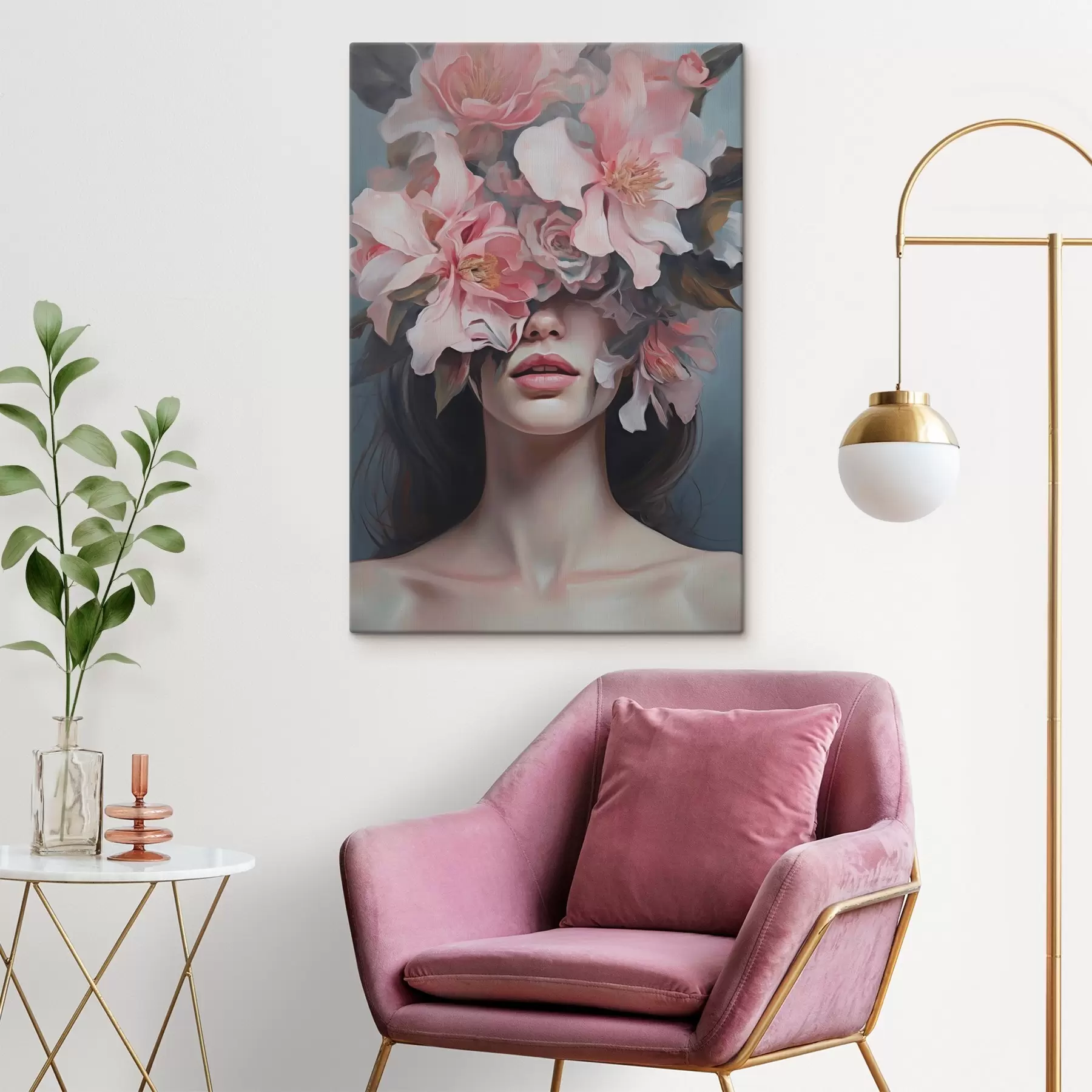  Schilderijen Surrealistisch portret van een vrouw met bloemen s47489