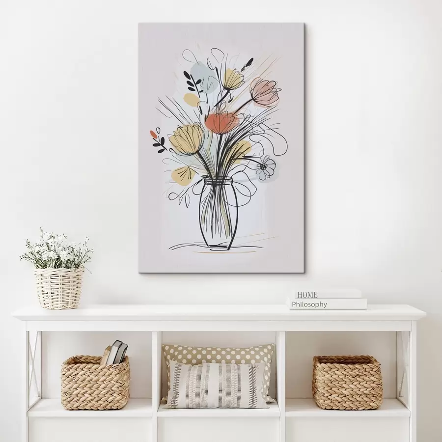  Schilderijen Bloemen in een vaas, imitatie van een tekening s47494