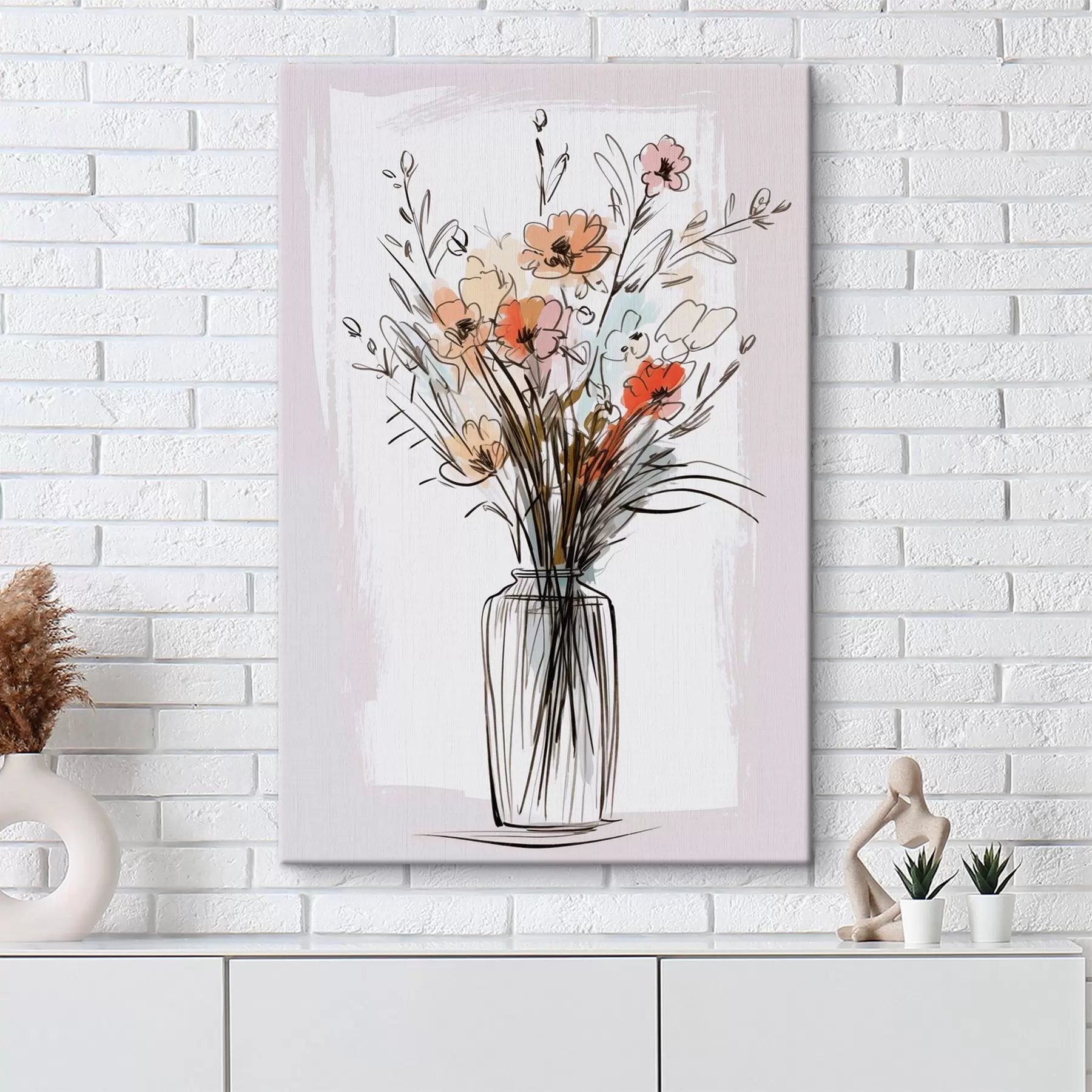  Schilderijen Bloemen in een vaas, imitatie van een tekening s47495