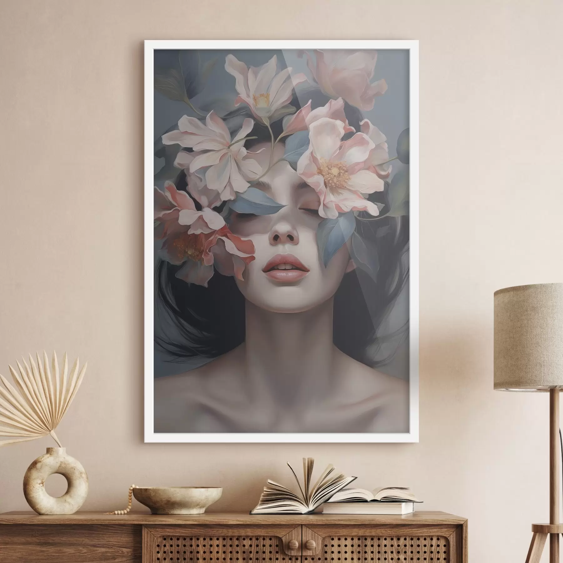 Fotobehang Abstract vrouwelijk portret met bloemen f47488