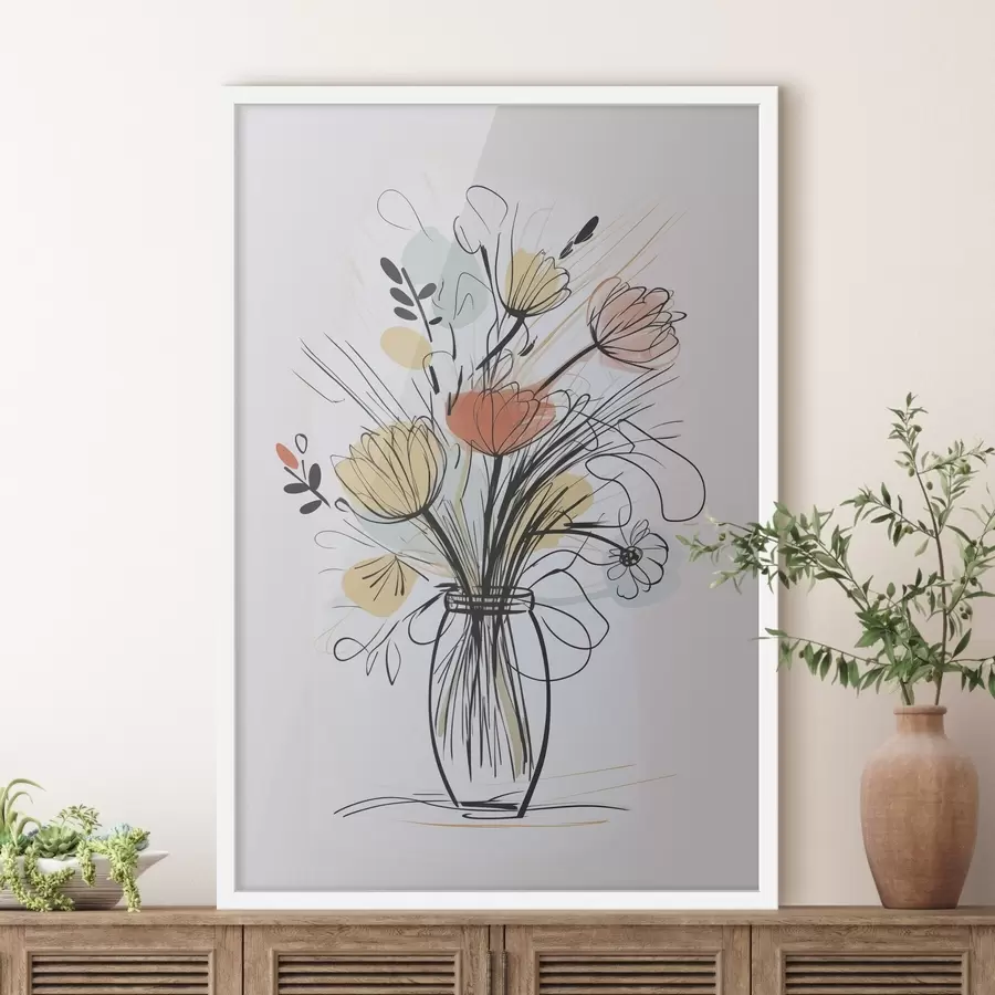 Fotobehang Bloemen in een vaas, imitatie van een tekening f47494
