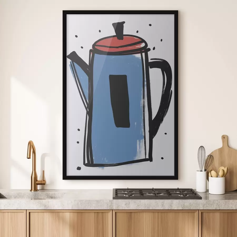 Fotobehang Koffiepot imitatie van een primitieve tekening f47496