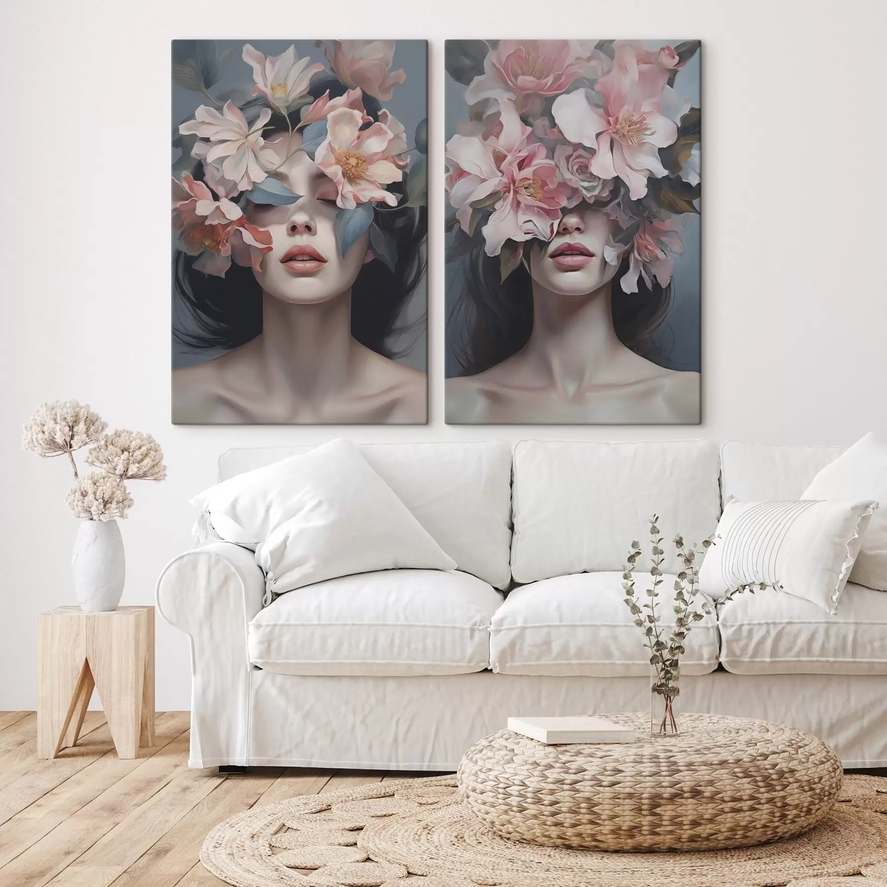  Schilderijen Abstract vrouwelijk portret met bloemen m01221