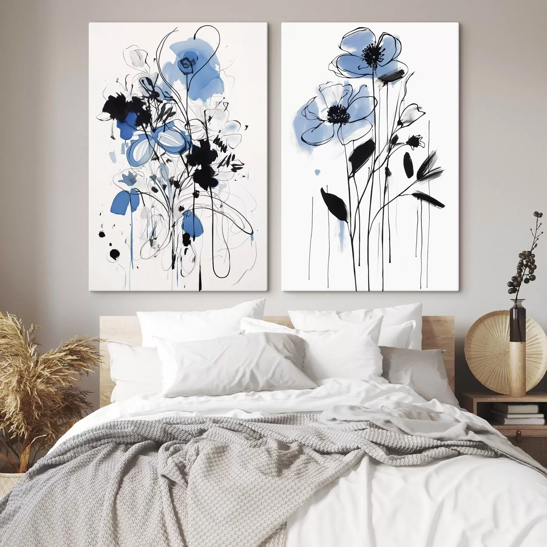  Schilderijen Abstractie met stippen en bloemen m01222