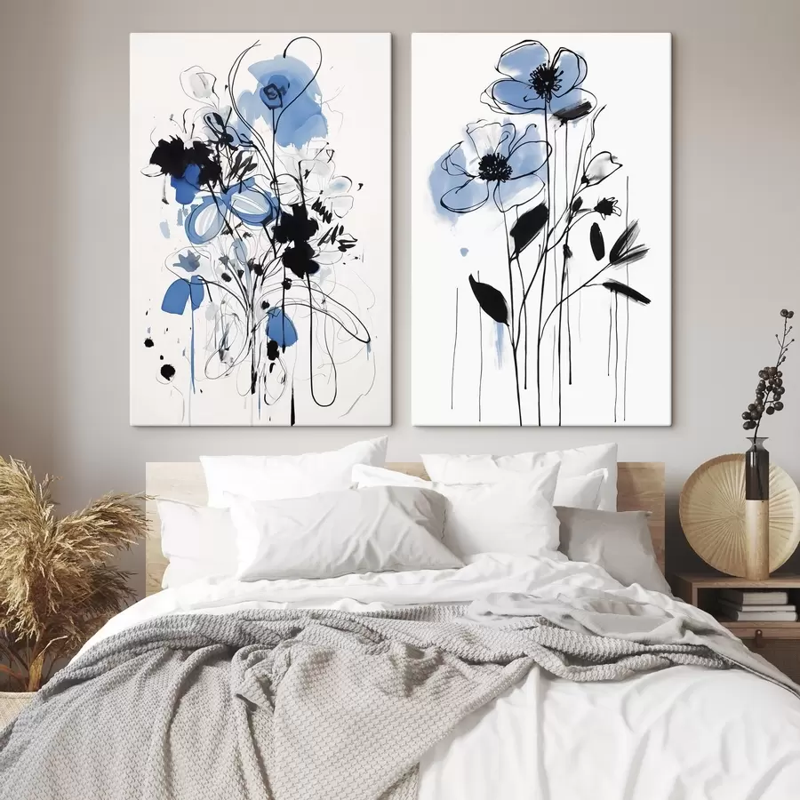  Schilderijen Abstractie met stippen en bloemen m01222