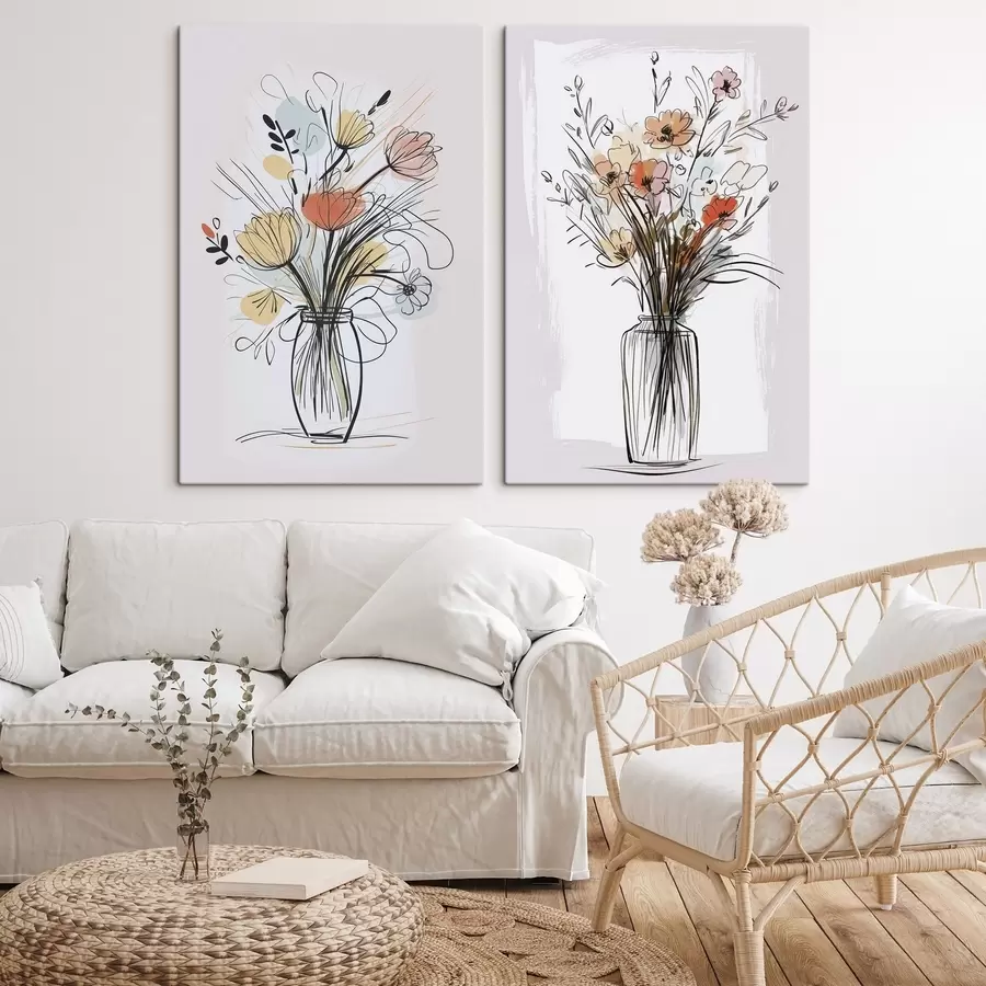  Schilderijen Bloemen in een vaas, imitatie van een tekening m01224