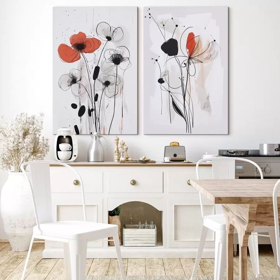  Schilderijen Abstracte bloemen imitatie van een tekening m01227