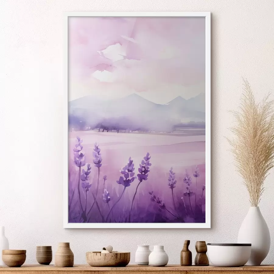 Fotobehang Lavendelbloemen, imitatie-aquarel f47108