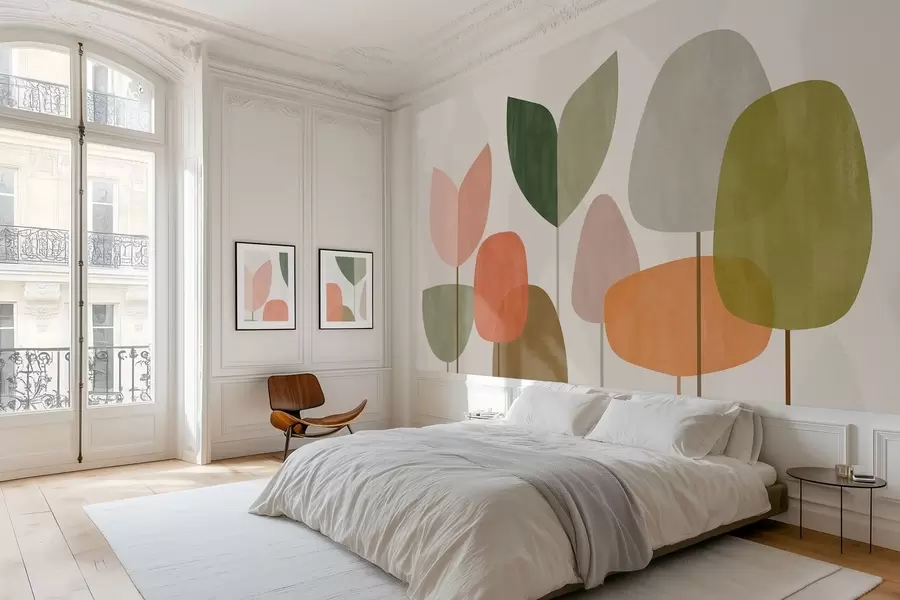 Fotobehang abstracte bomen in een naïeve stijl w05059