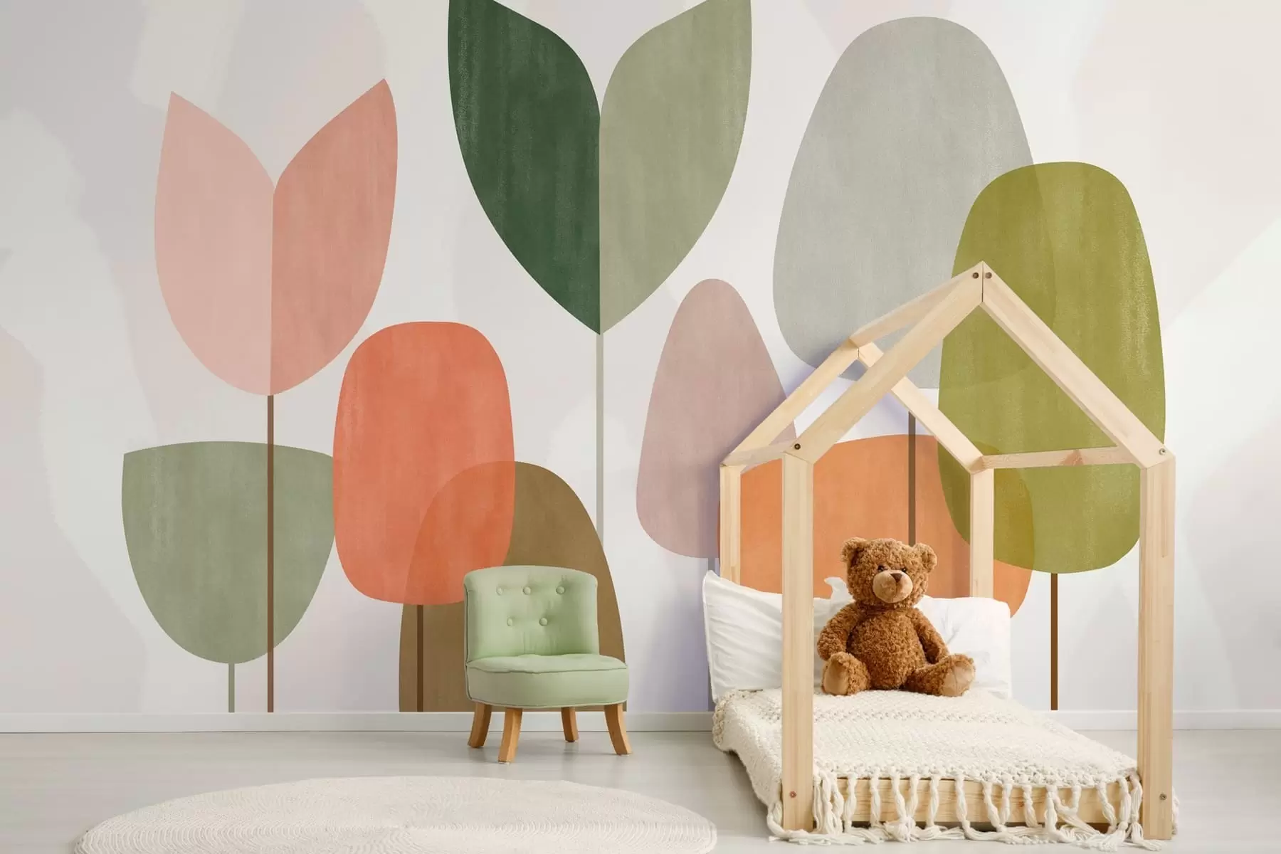 Fotobehang abstracte bomen in een naïeve stijl w05059