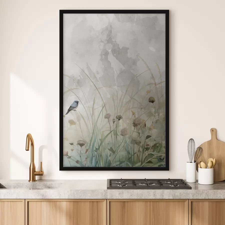 Fotobehang Vogel op wilde bloemen f46889