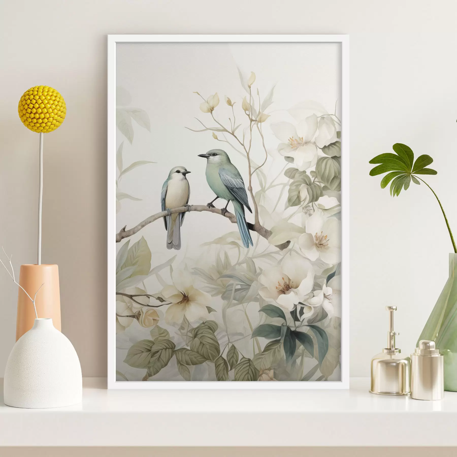 Fotobehang Twee vogels op jasmijntakken f46896