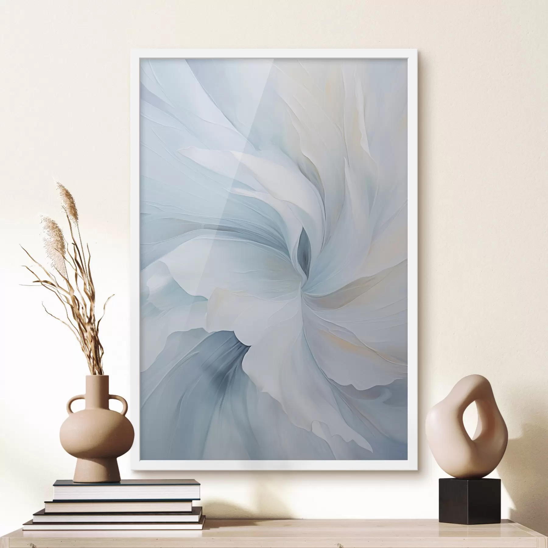 Fotobehang Abstracte, delicate, doorschijnende bloemblaadjes die naar binnen wervelen met zachte verlichting en een schilderachtige textuur. f47437