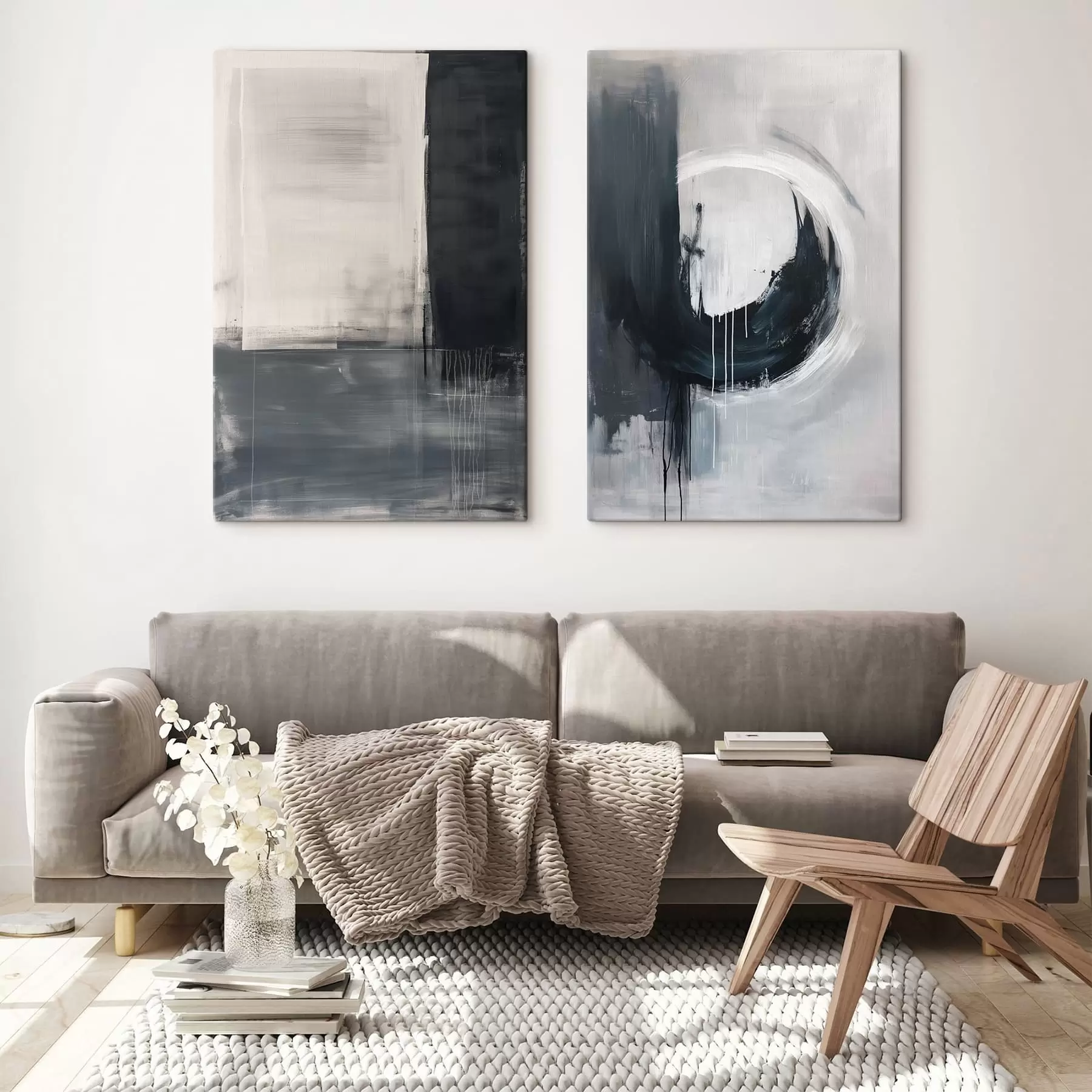  Schilderijen Abstracte compositie in zwart-wittinten m01217