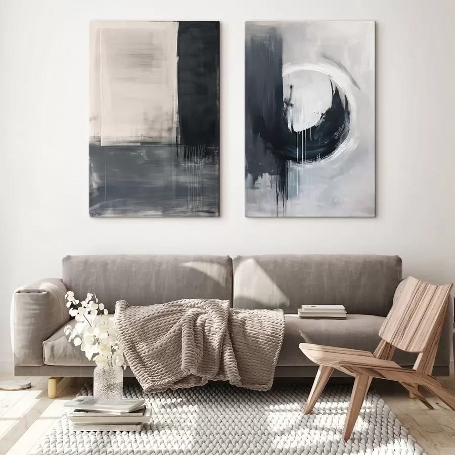  Schilderijen Abstracte compositie in zwart-wittinten m01217