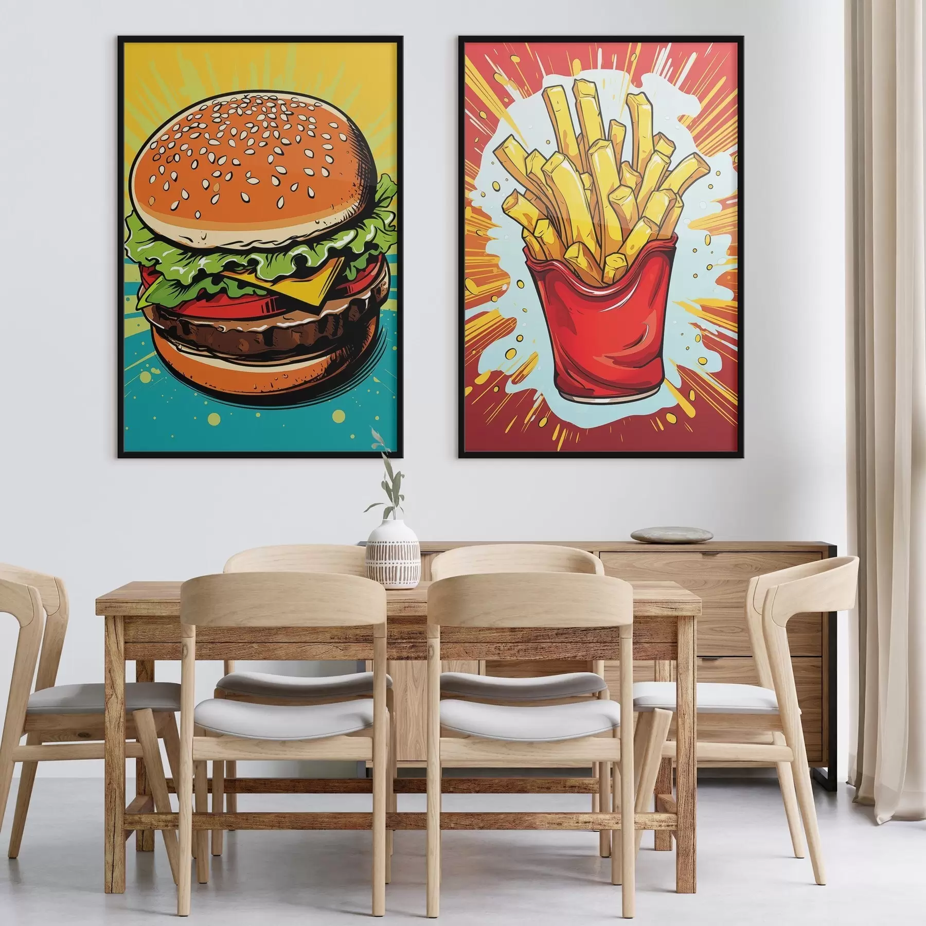 Fotobehang Friet en hamburger d00556