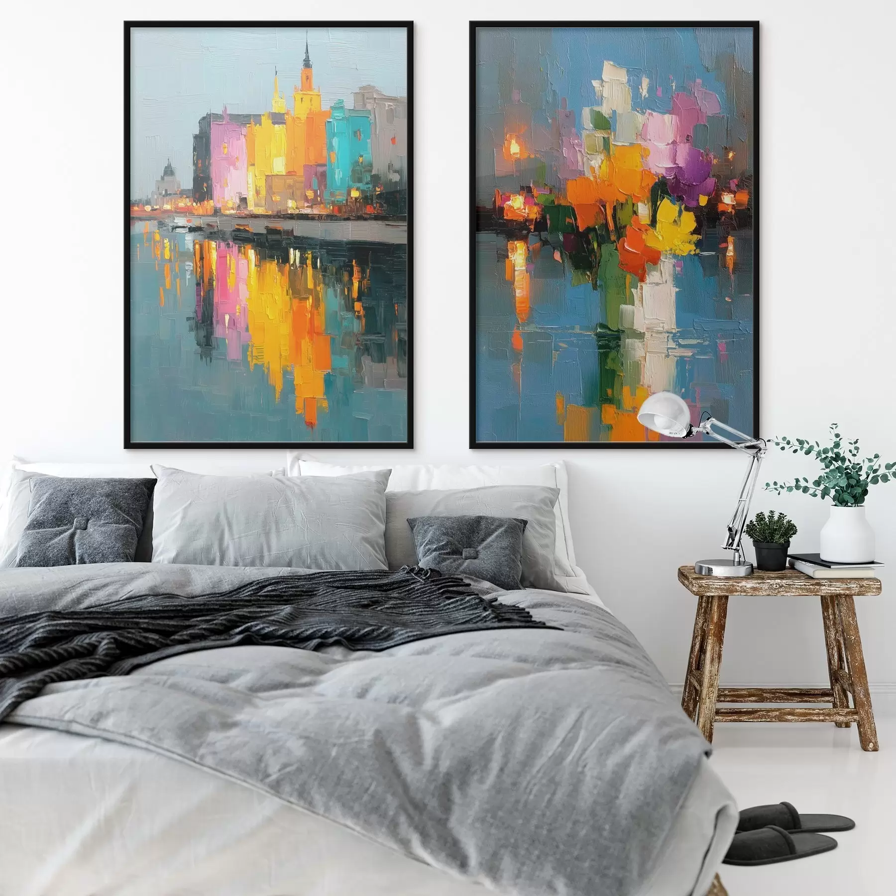 Fotobehang Stadsdynamiek: abstracte compositie met reflecties van lichten op de rivier d00569