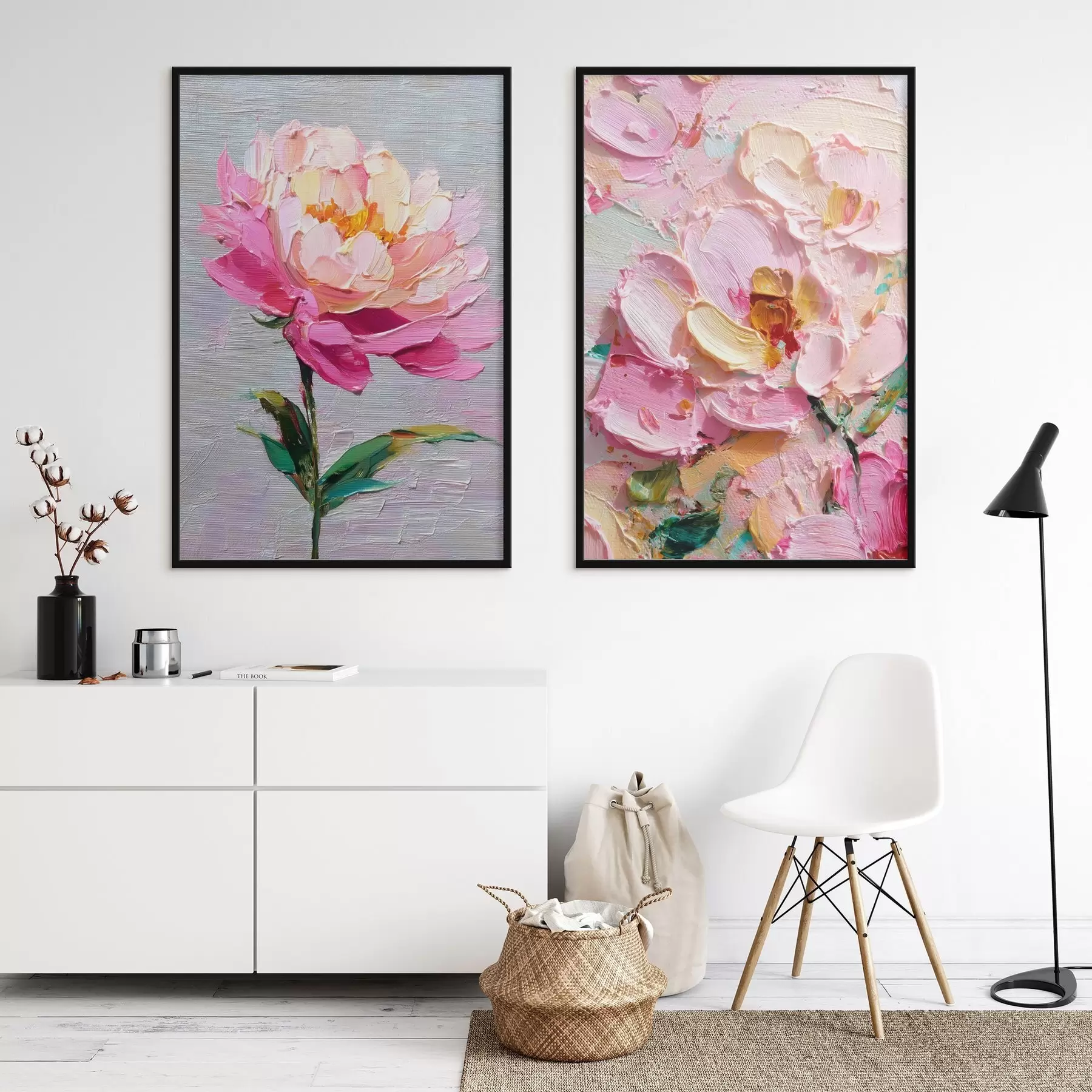 Fotobehang Moderne kunst met roze bloemen in volumetrische techniek d00572