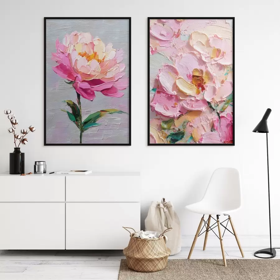 Fotobehang Moderne kunst met roze bloemen in volumetrische techniek d00572