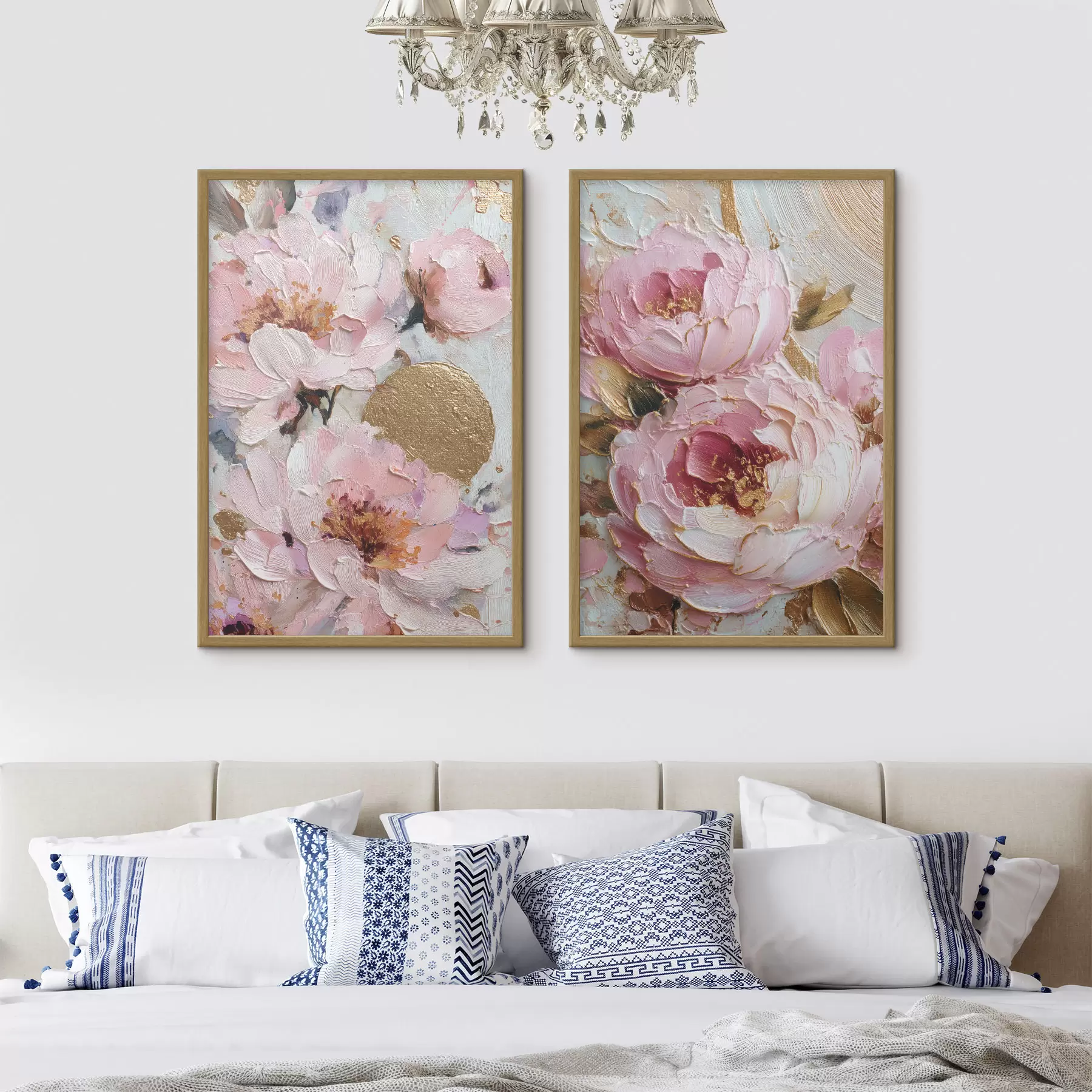 Fotobehang Volumetrisch impasto schilderij met roze pioenrozen en getextureerde details d00573
