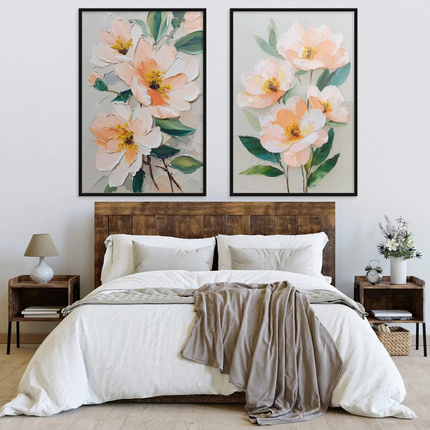 Fotobehang Impasto-schilderij met een combinatie van een groot boeket en losse bloemen d00579