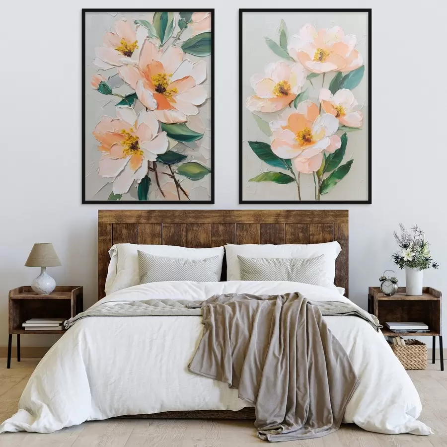 Fotobehang Impasto-schilderij met een combinatie van een groot boeket en losse bloemen d00579