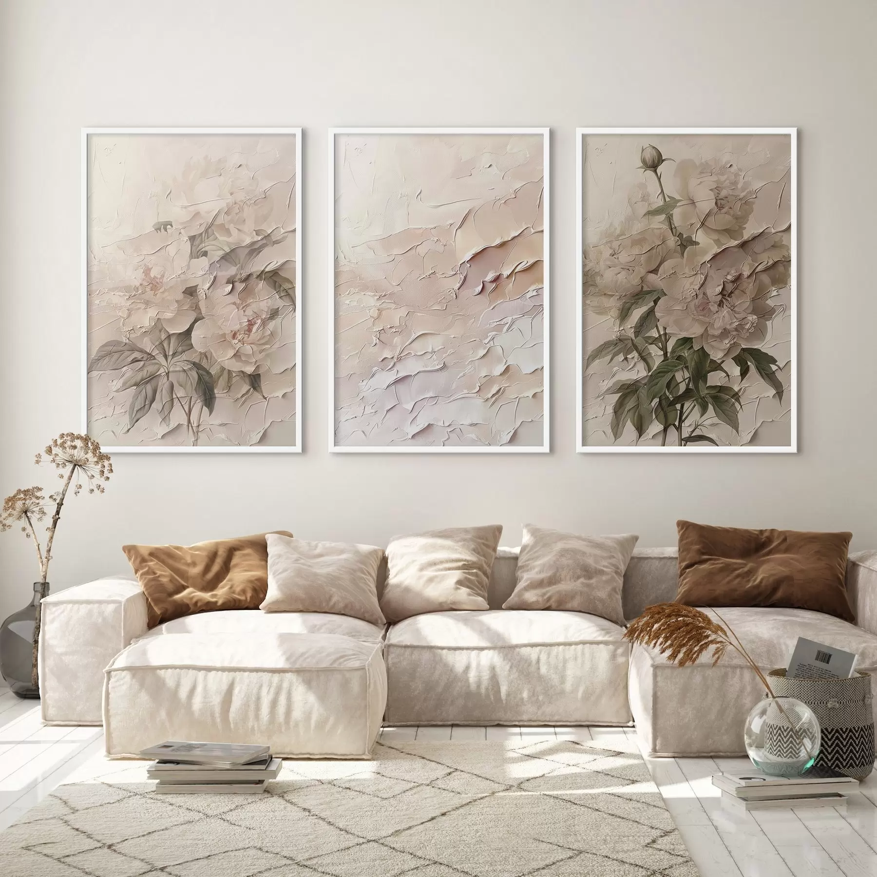 Fotobehang Boeket pioenrozen en verfstreekeffect d00616