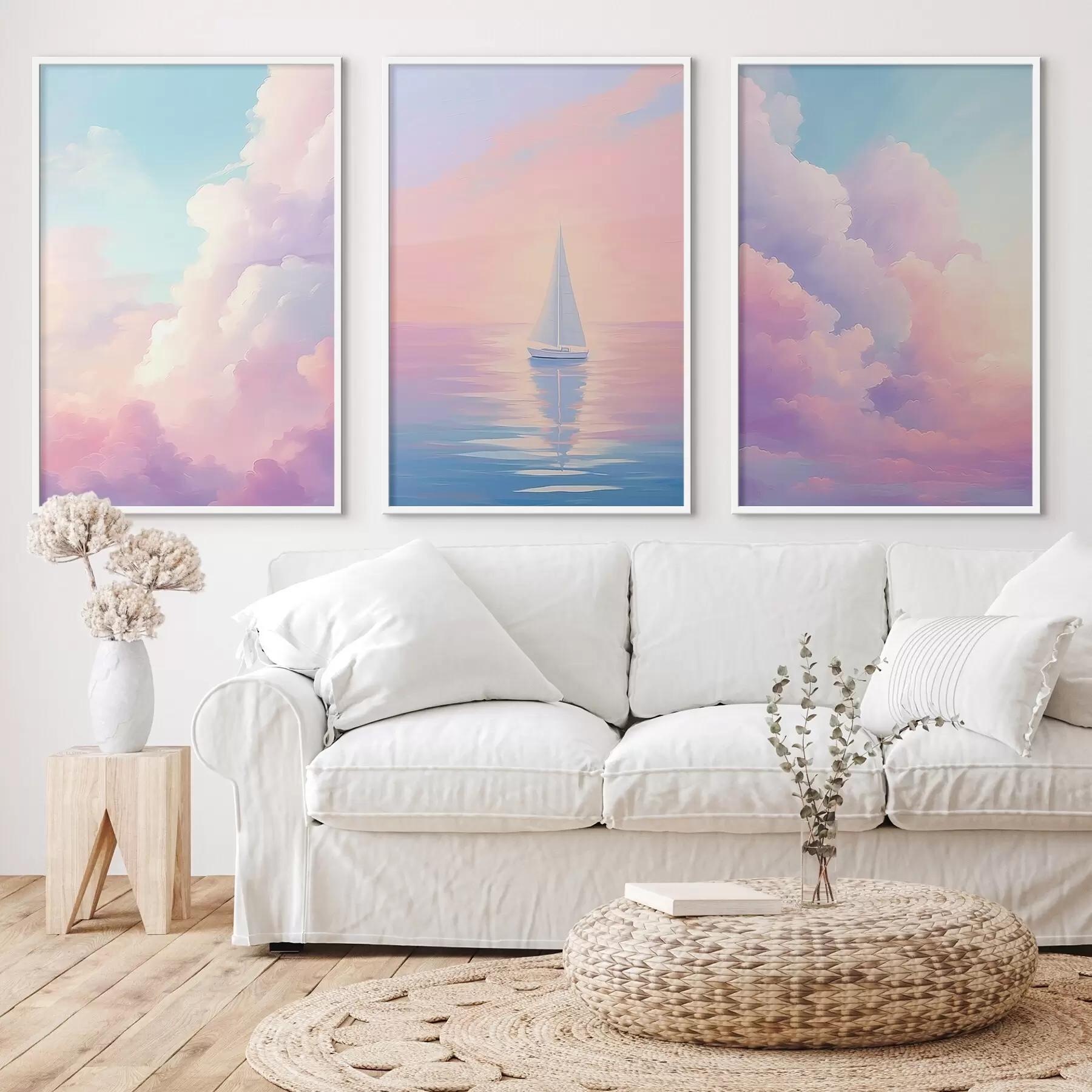 Fotobehang Zeilboot op zee tegen een achtergrond van wolken d00619