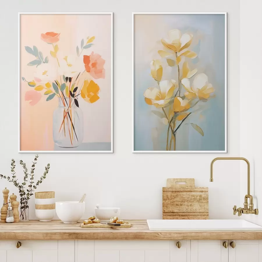 Fotobehang Bloemen in een vaas: tekenen in de stijl van olieverfschilderijen d00636