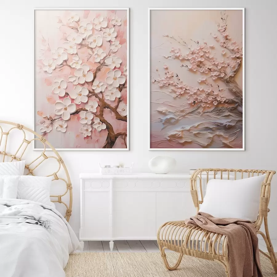 Fotobehang Bloeiende sakura: compositie in impasto stijl d00638