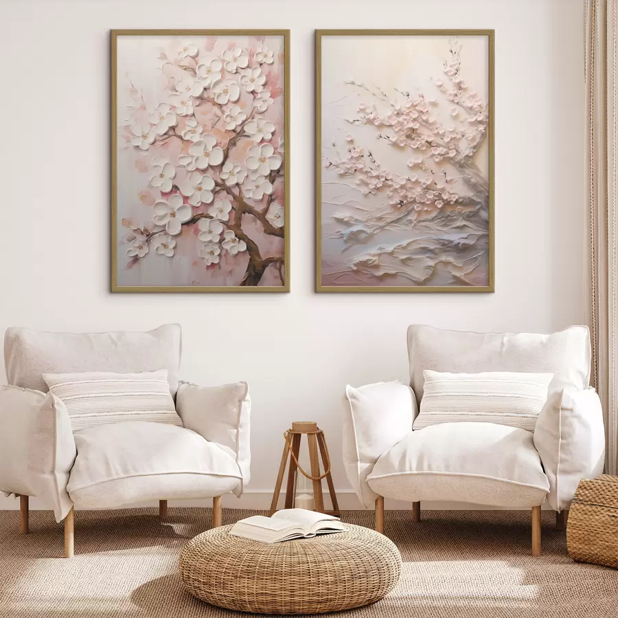 Fotobehang Bloeiende sakura: compositie in impasto stijl d00638
