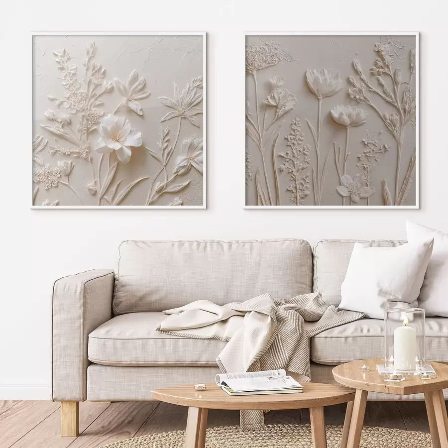 Fotobehang Florale textuur: tekening in stucwerkstijl d00642