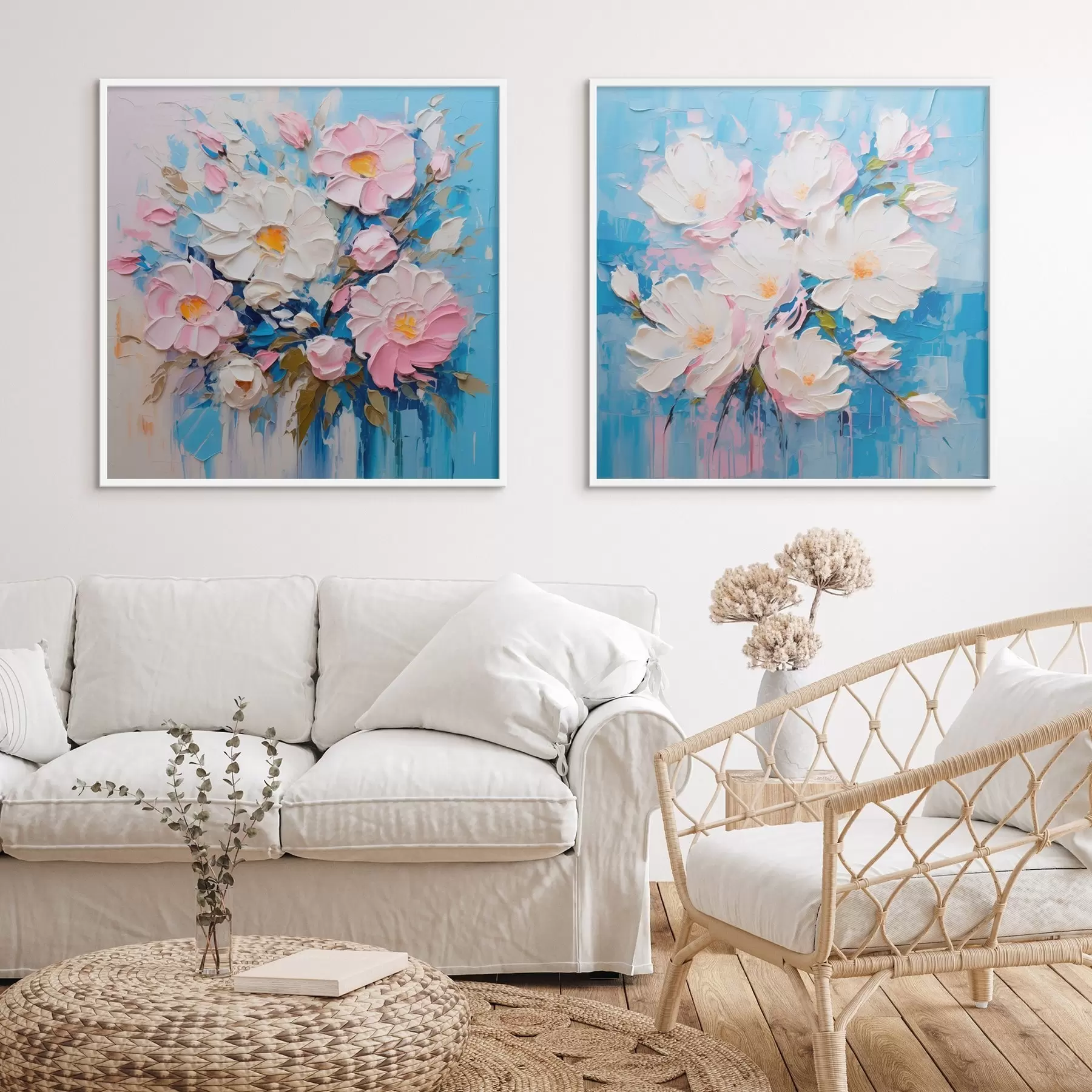 Fotobehang Abstracte bloemen: decoratieve compositie in roze en blauwe tinten d00643
