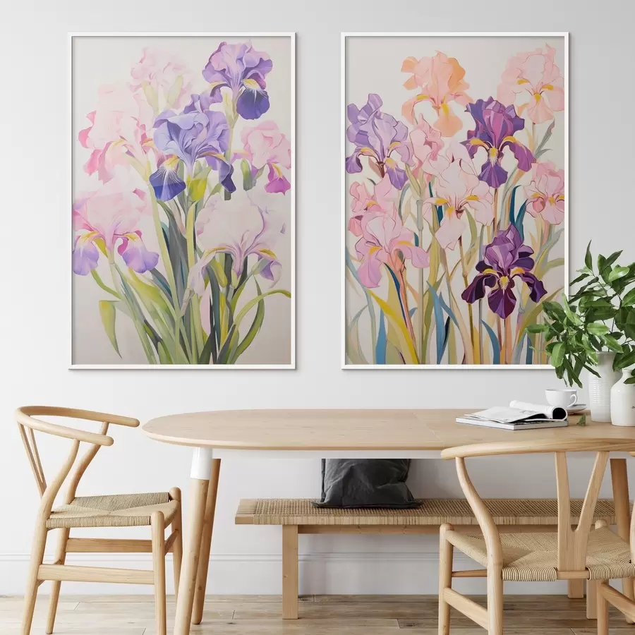 Fotobehang Irissen in pasteltinten op een lichte achtergrond d00660