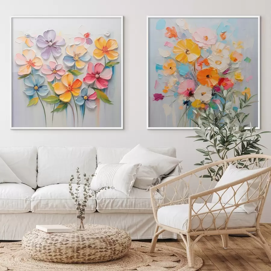 Fotobehang Abstracte composities van heldere bloemen gemaakt in impasto techniek d00662