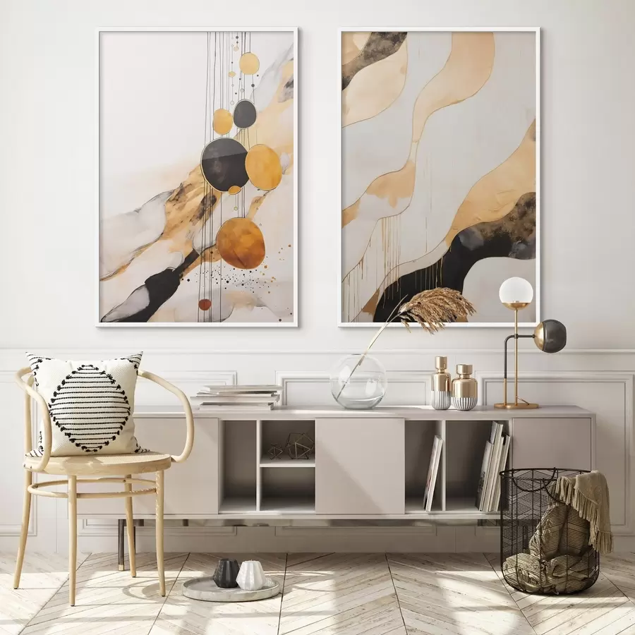 Fotobehang Abstracte compositie met zwarte en oranje cirkels d00684