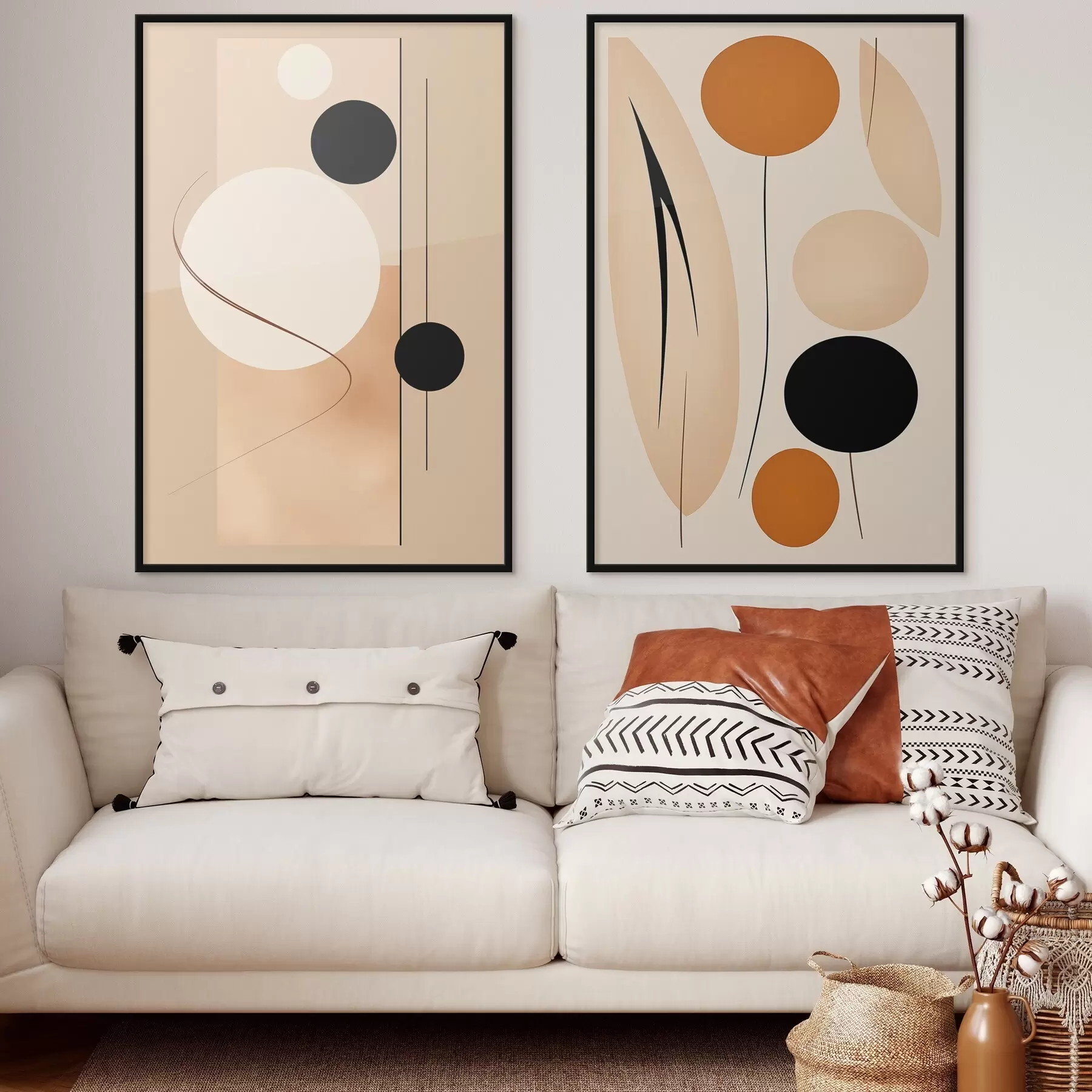 Fotobehang Minimalistische geometrische cirkels in beige en zwarte tinten d00685