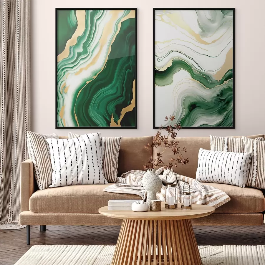 Fotobehang Groen en wit marmer met oranje-gele aderen d00688