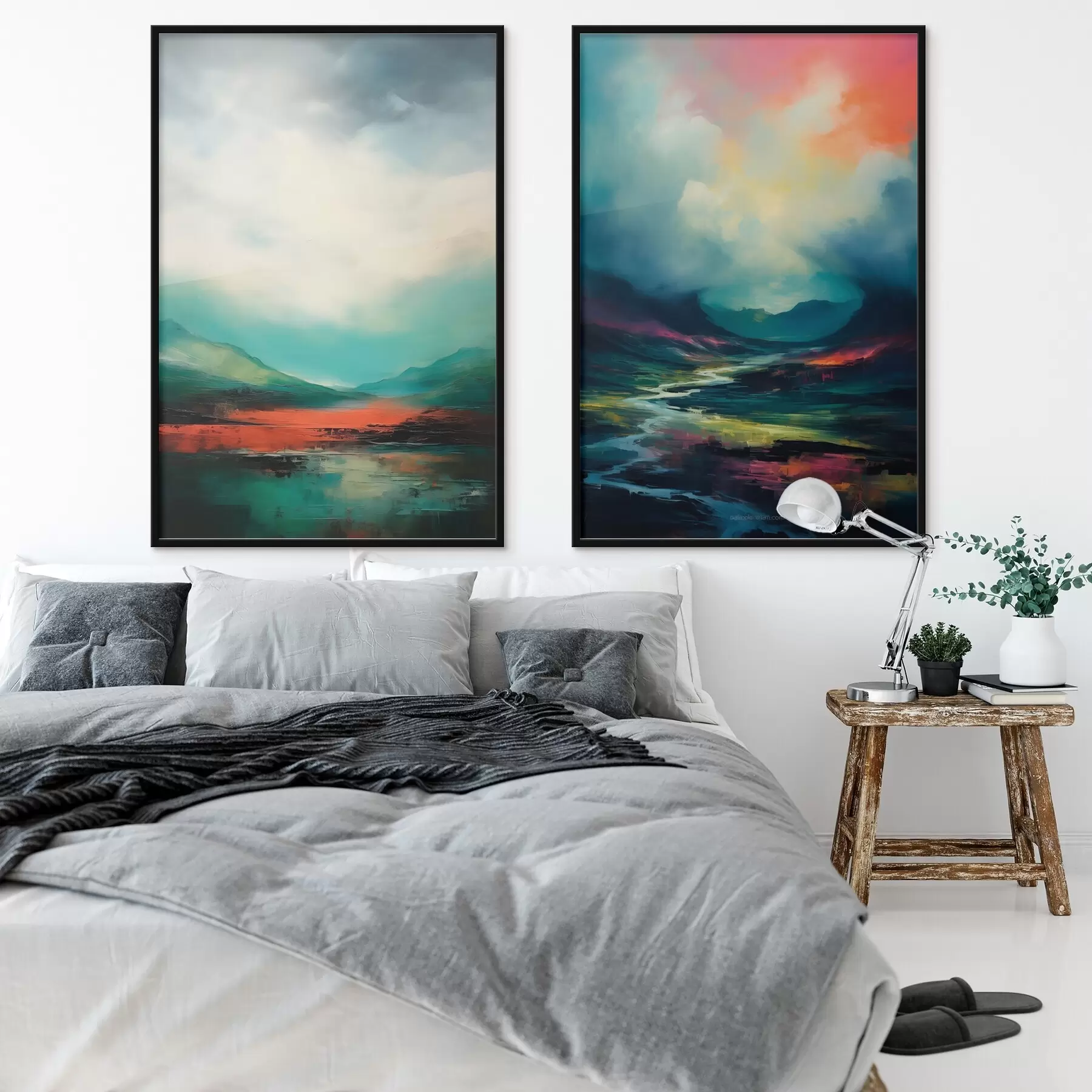 Fotobehang Abstract landschap met wolken in turquoise en rode tinten d00691