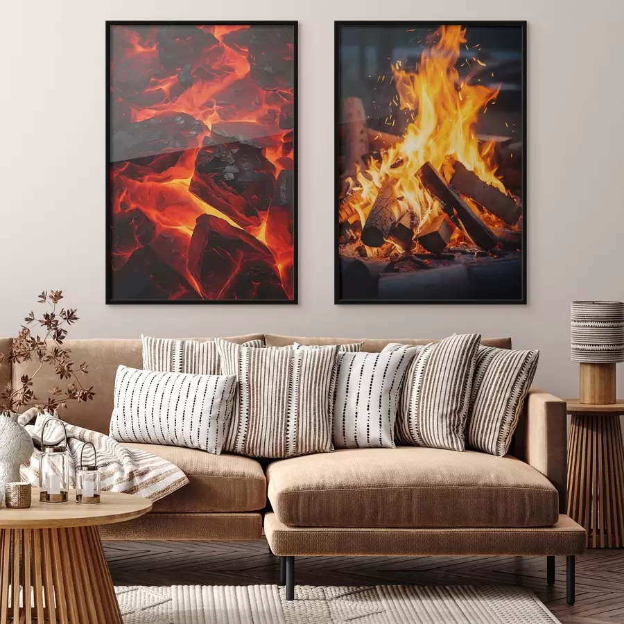 Fotobehang Brandende kolen en vlammend vuur in het donker d00696