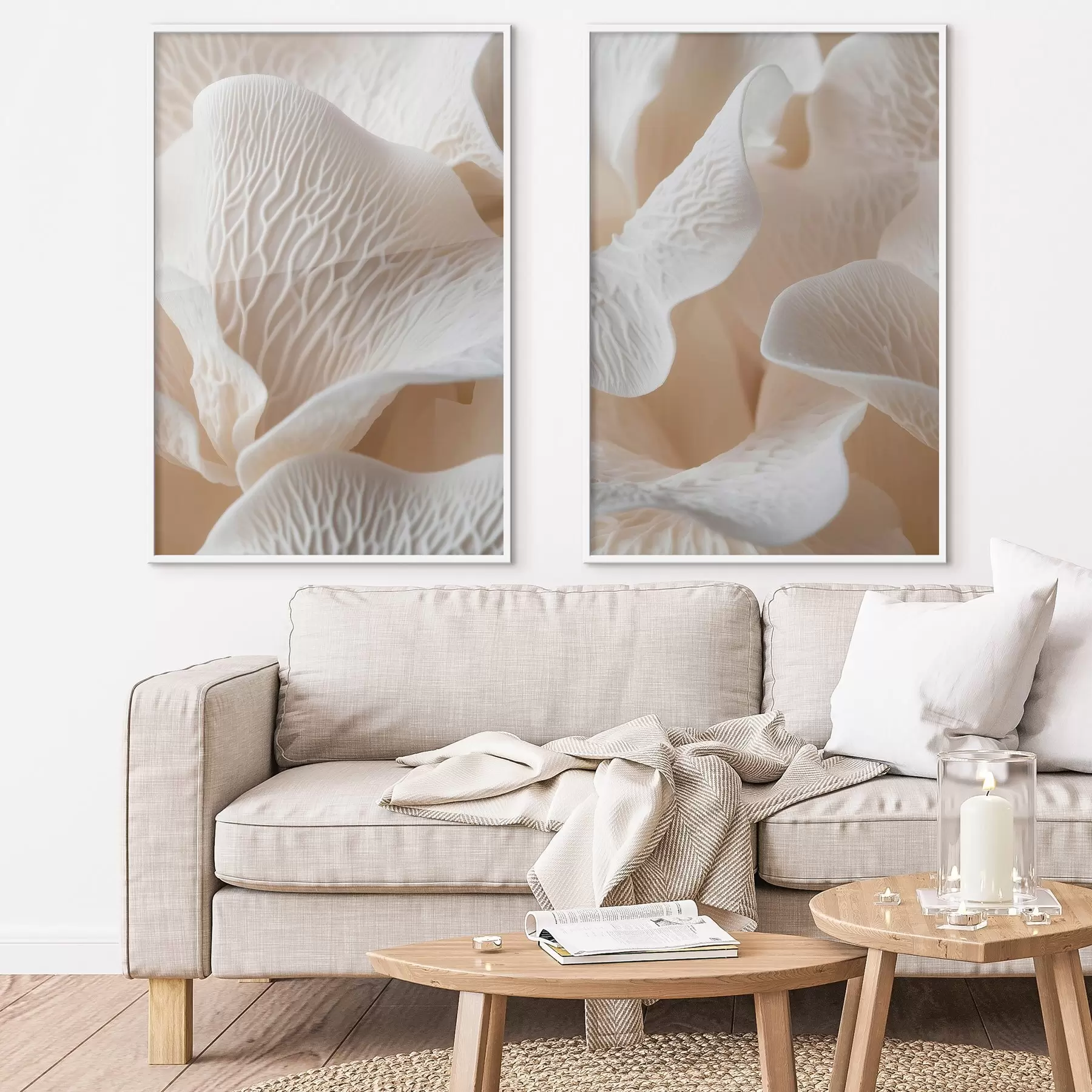 Fotobehang bloemblaadjes met nerven in beige tinten d00697