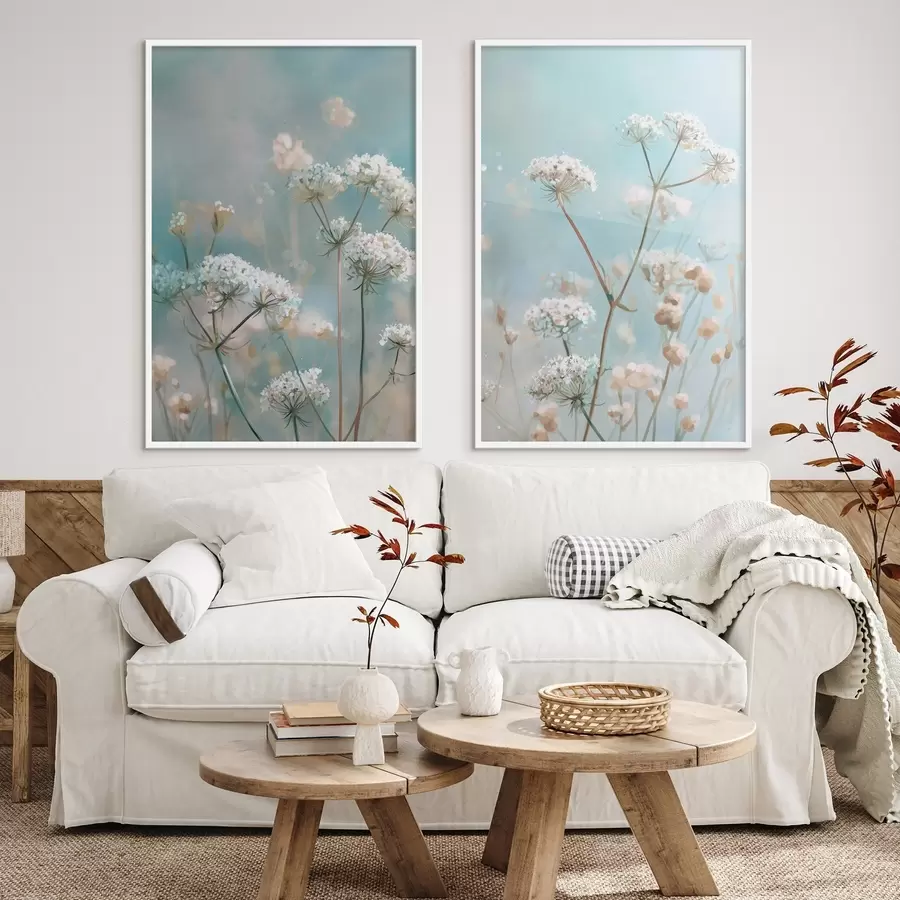 Fotobehang Queen Anne's Lace-bloemen in aquarelstijl op een blauwe achtergrond d00705