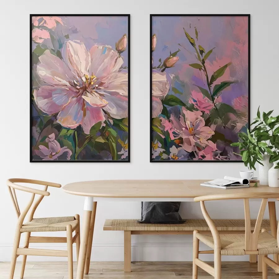 Fotobehang roze bloemen in de stijl van een olieverfschilderij d00706