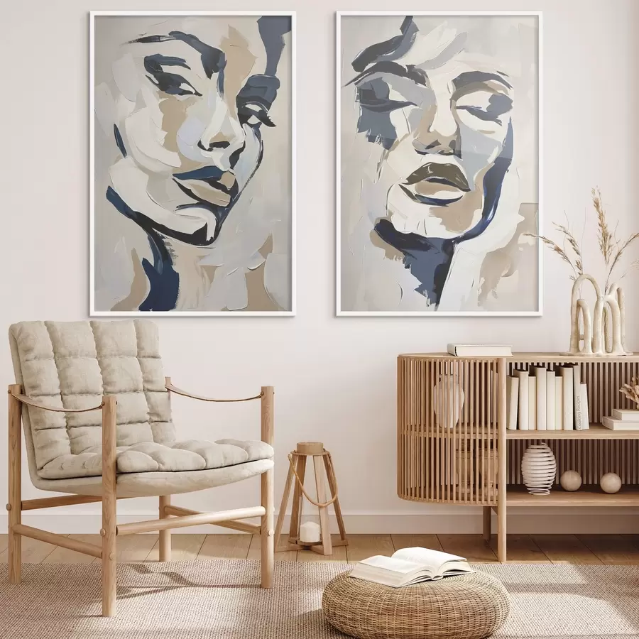 Fotobehang Abstracte gezichten van vrouwen met imitatiepenseelstreken d00713